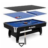 ProStrike 7FT 3-in-1 Pool Table Billiard Snooker Table Tennis Dining Top Blue Felt