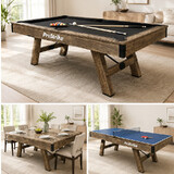 Prostrike 7FT 3-in-1 Pool Table MDF Billiard Snooker Table Tennis Dining Grey Felt 