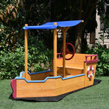 Pirate Boat Sandbox Kids Sandpit Wooden Outdoor Sand Pit With Canopy