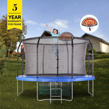 10Ft Round Spring Trampoline With Ladder Safety Net Basketball Hoop