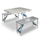 Aluminium Folding Camping Table With 2X Bench Chairs Picnic Set