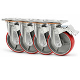 4x 6'' Heavy Duty Metal Caster Wheel Castor Industrial Swivel W/Brake 500KG