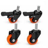 4PCS 2" Swivel & Brake Castor Wheels M12 Threaded Stem Black Caster Heavy Duty 60KG EACH