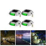 4 PCS Led Solar IP68 Alloy Solar Road Stud Light Green Driveway Garden Pathway