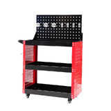 3 Tiers Metal Tool Trolley Cart With Pegboard Hooks Workshop Storage Trolleys