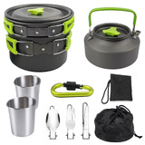 Camping Cookware Set Outdoor Hiking Cooking Pot Pan Portable Picnic Green