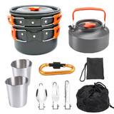 Camping Cookware Set Outdoor Hiking Cooking Pot Pan Portable Picnic Orange