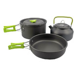 Camping Cookware Set Cooking Pot Pan Portable Kettle Picnic Green