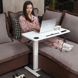 Gas-Lift Overbed Bedside Table Laptop Computer Standing Desk w/ Steel Frame White