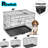 30" 36" 42"  Dog Pet Cage Kennel Cat Collapsible Metal Crate Tray 3 Doors